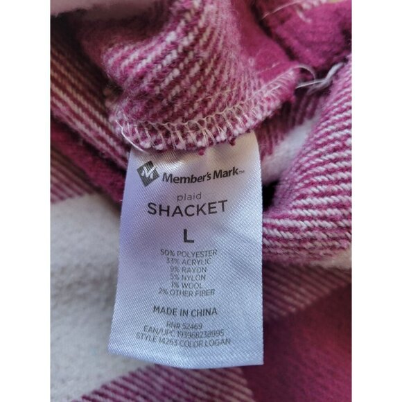 Member's Mark Button Front Plaid Shacket Size L Crimson Causal Fall/Winter - Picture 12 of 12